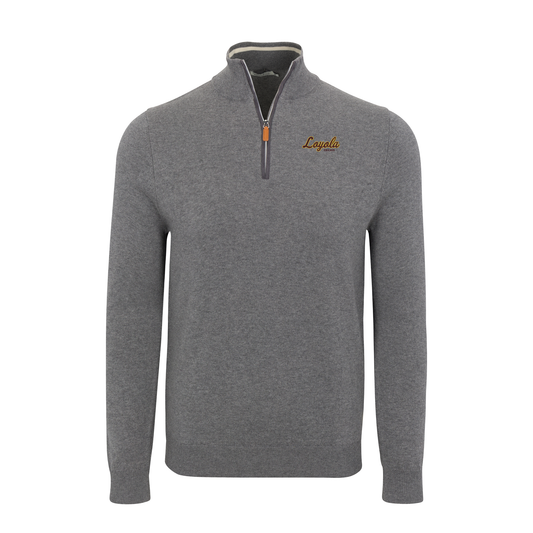 Loyola Chicago Grey with Grey Trim Luxury Touch Cotton and Cashmere Quarter Zip Sweater
